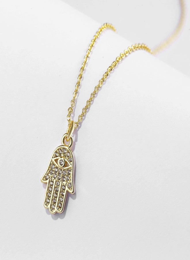 Kyerlyn 14K Gold Plated Hamsa Hand Pendant Necklace Dainty Cubic Zirconia CZ Hamsa Necklace for Women Everyday Charm Necklace - Image 5